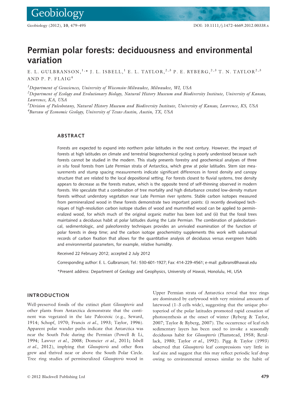 Permian Polar Forests: Deciduousness and Environmental Variation E