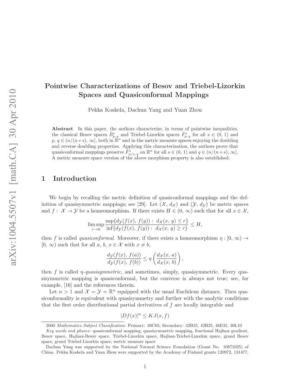 Arxiv:1004.5507V1 [Math.CA] 30 Apr 2010 Introduction 1 Nto Fqaiymti Apns E 2] E ( Let [29]