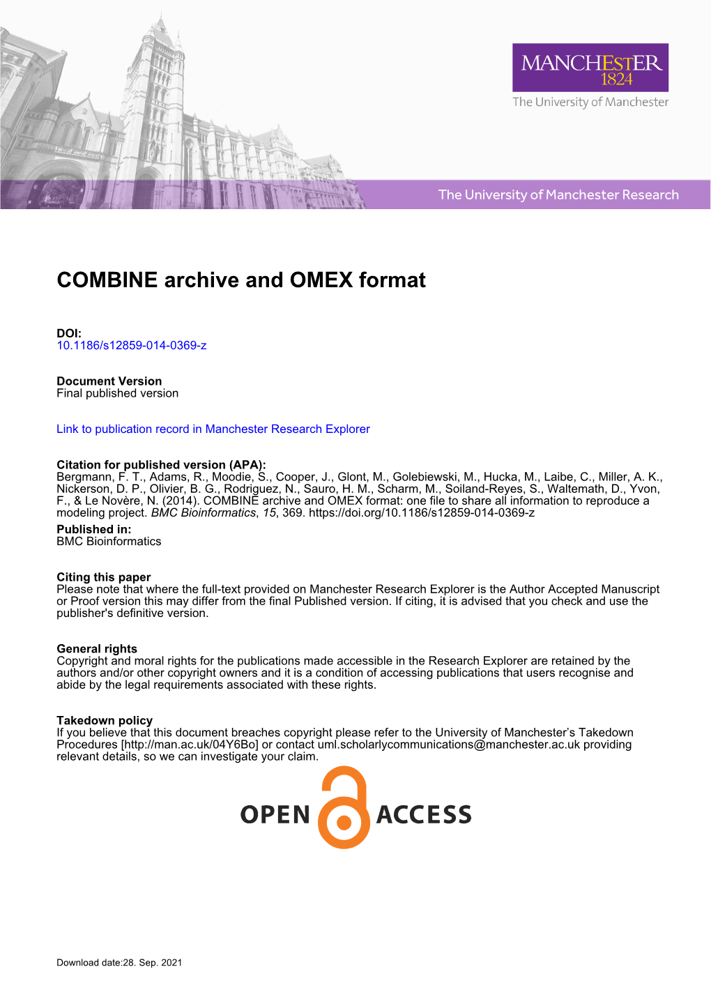 COMBINE Archive and OMEX Format