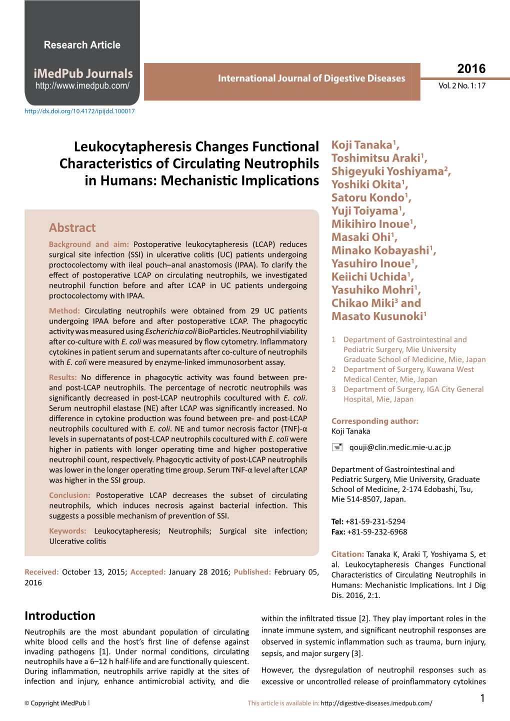 Leukocytapheresis Changes Functional Characteristics Of