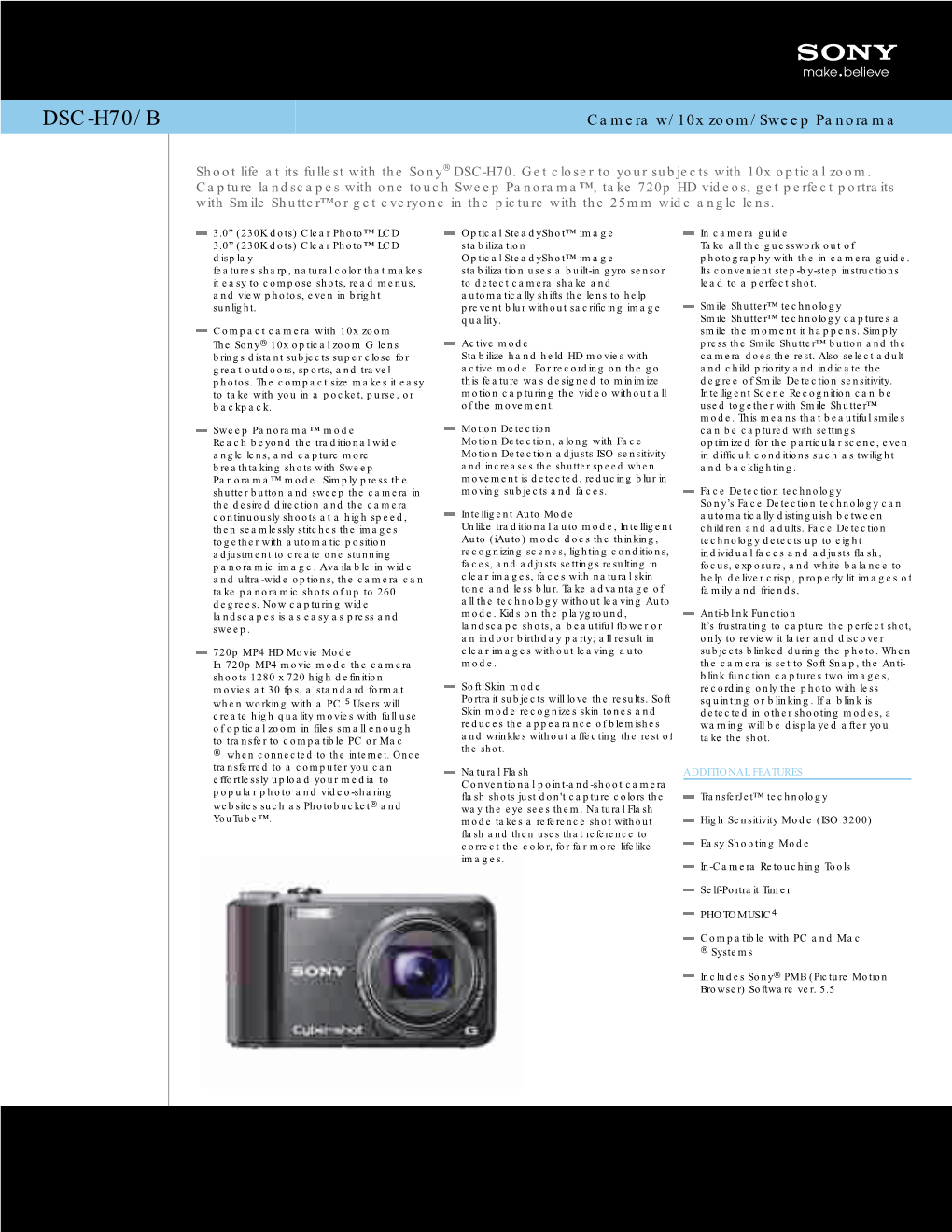 DSC-H70/B Camera W/10X Zoom/Sweep Panorama