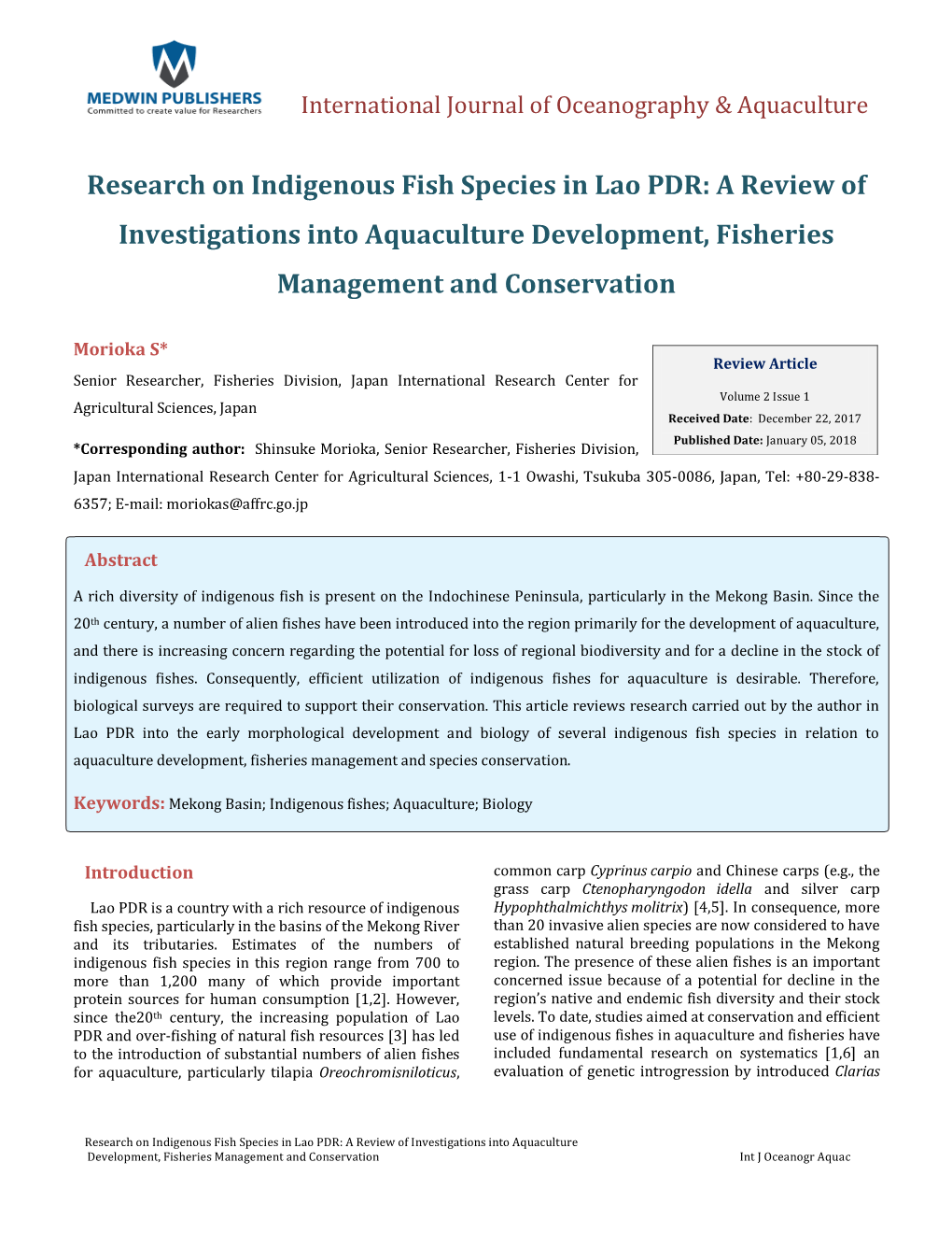 Research on Indigenous Fish Species in Lao PDR: a Review of Investigations Into Aquaculture Development, Fisheries Management and Conservation