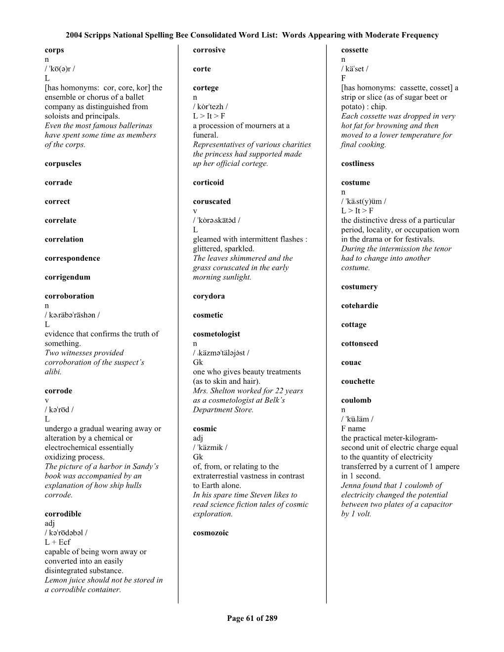 2004 Scripps National Spelling Bee Consolidated Word List