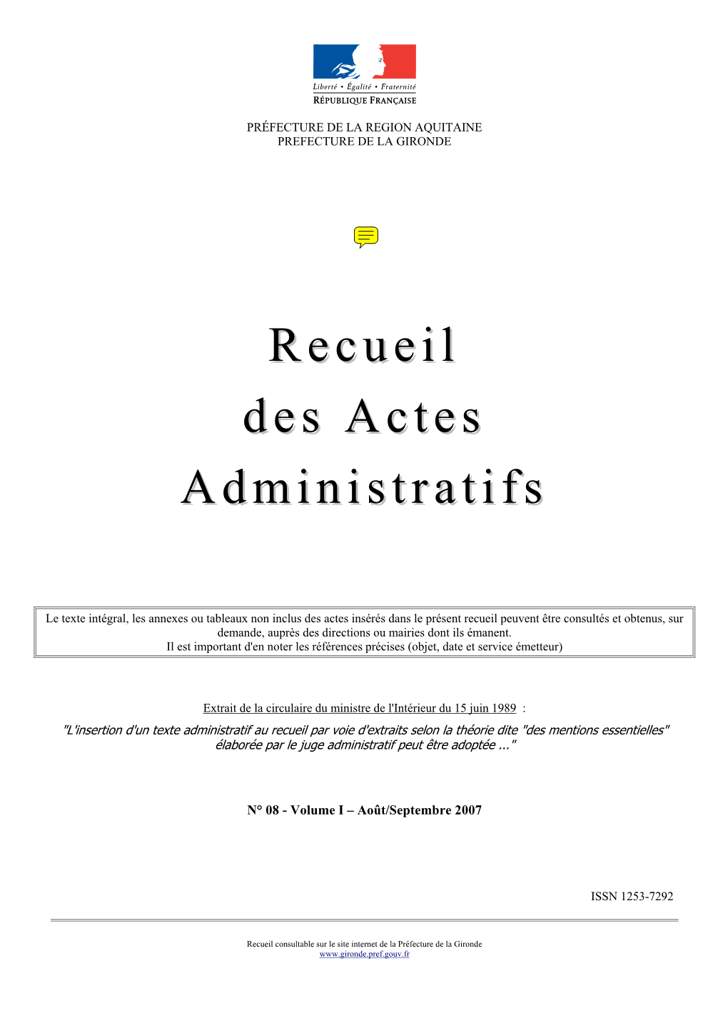 Recueil Des Actes Administratifs