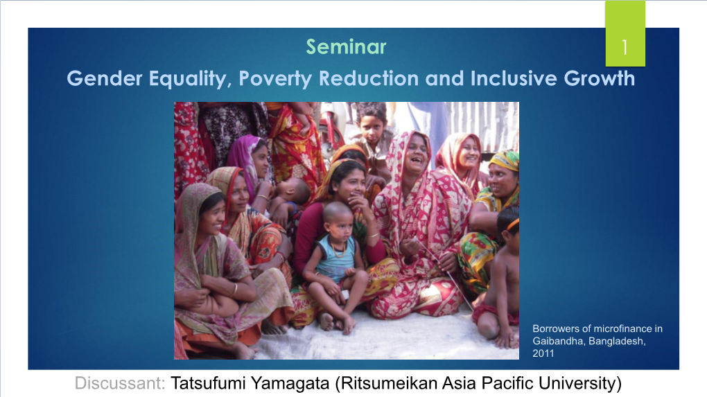 Gender Equality, Poverty Reduction and Inclusive Growth
