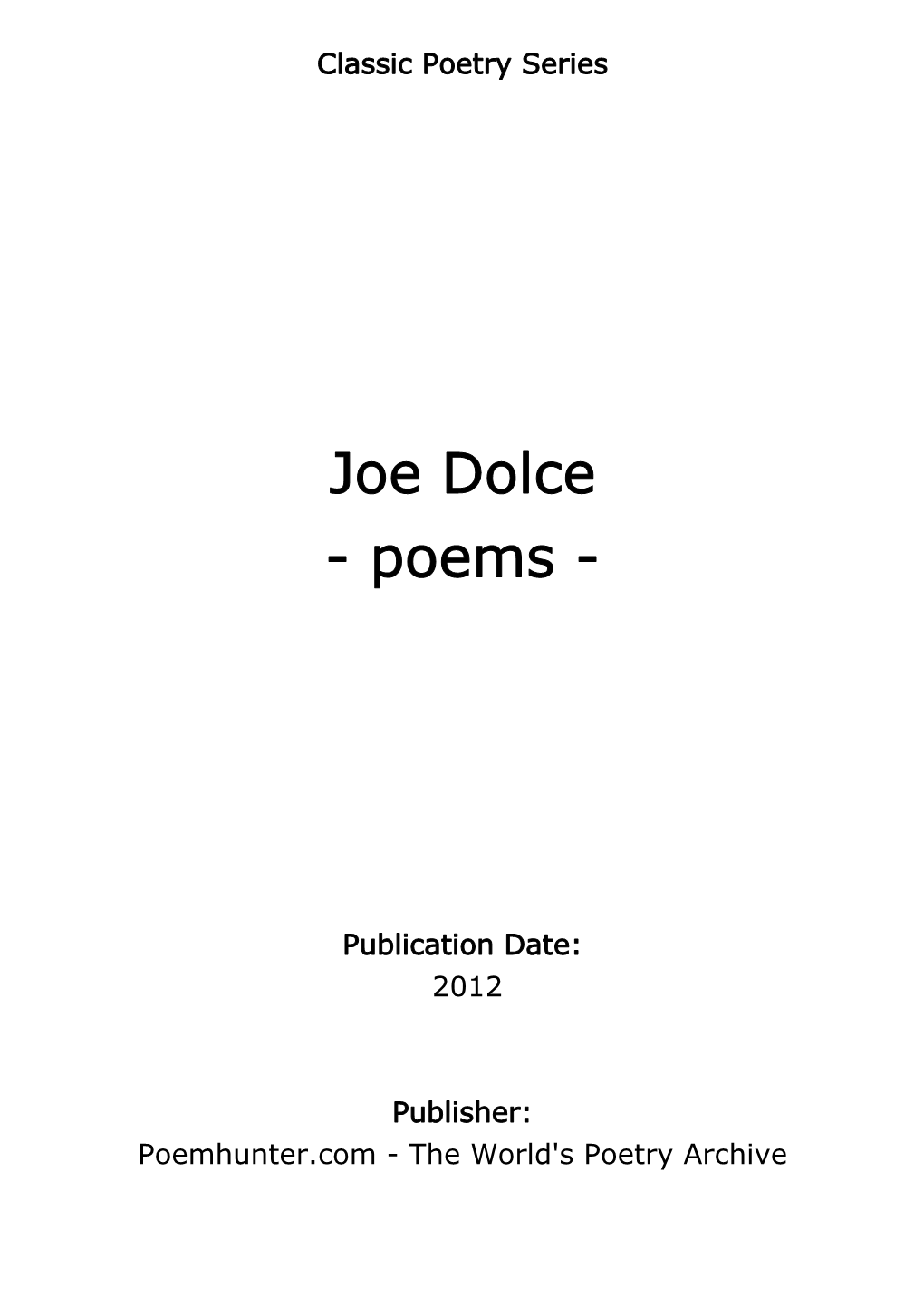 Joe Dolce - Poems