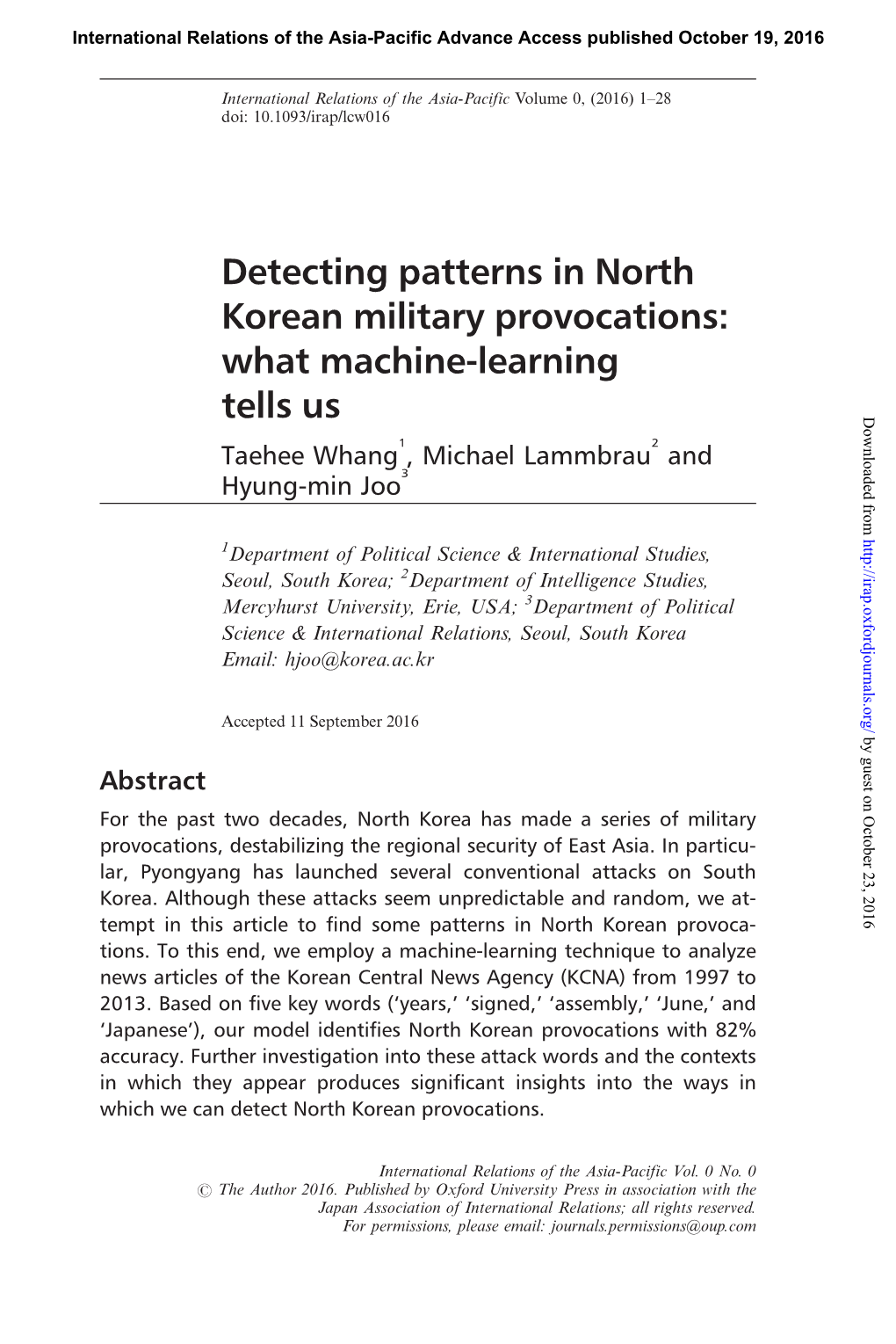 Detecting Patterns in North Korean Military Provocations: What Machine