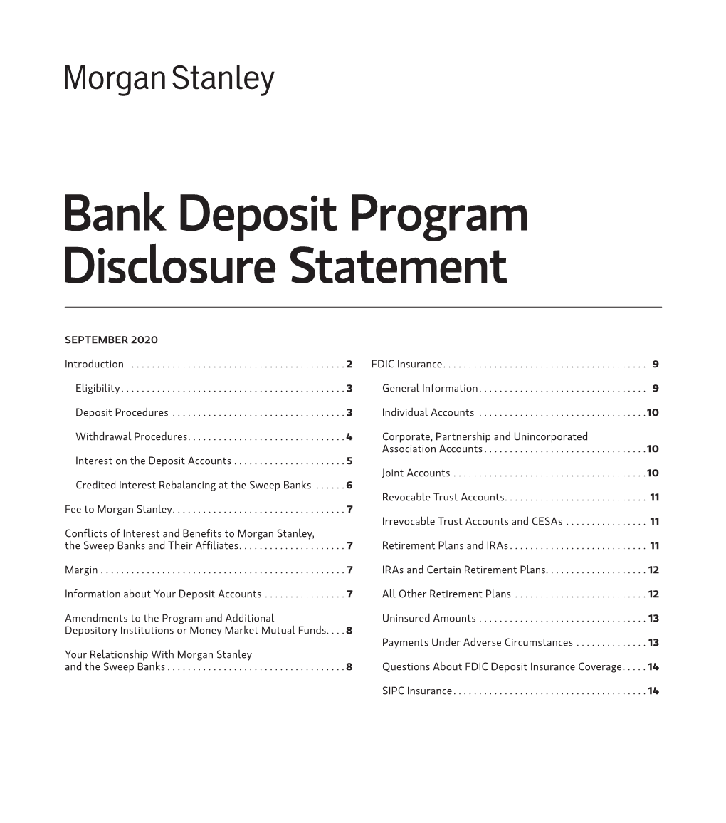 Bank Deposit Program Disclosure Statement