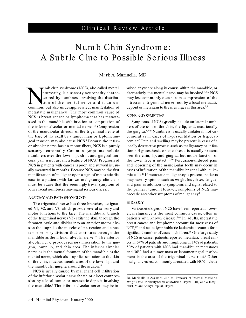 Numb Chin Syndrome: a Subtle Clue to Possible Serious Illness