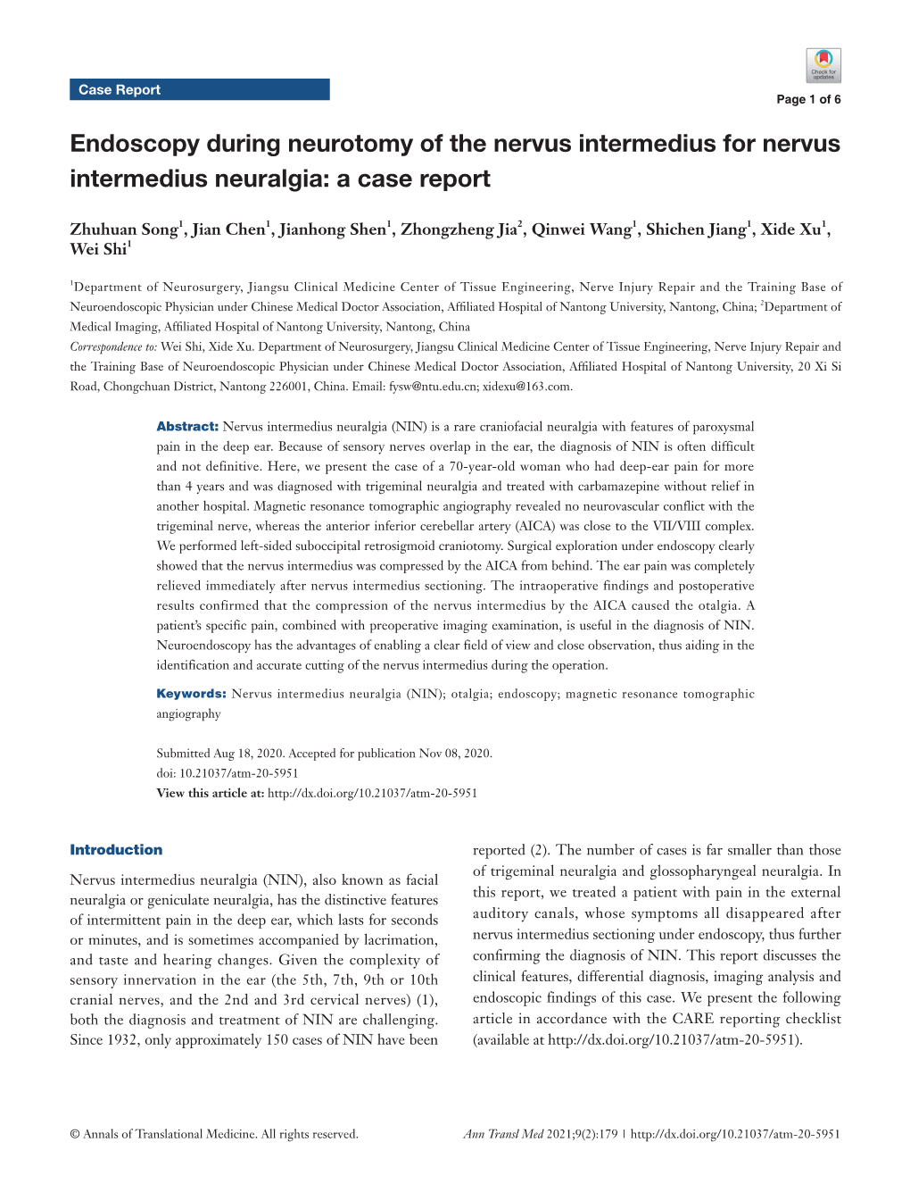 Endoscopy During Neurotomy of the Nervus Intermedius for Nervus Intermedius Neuralgia: a Case Report