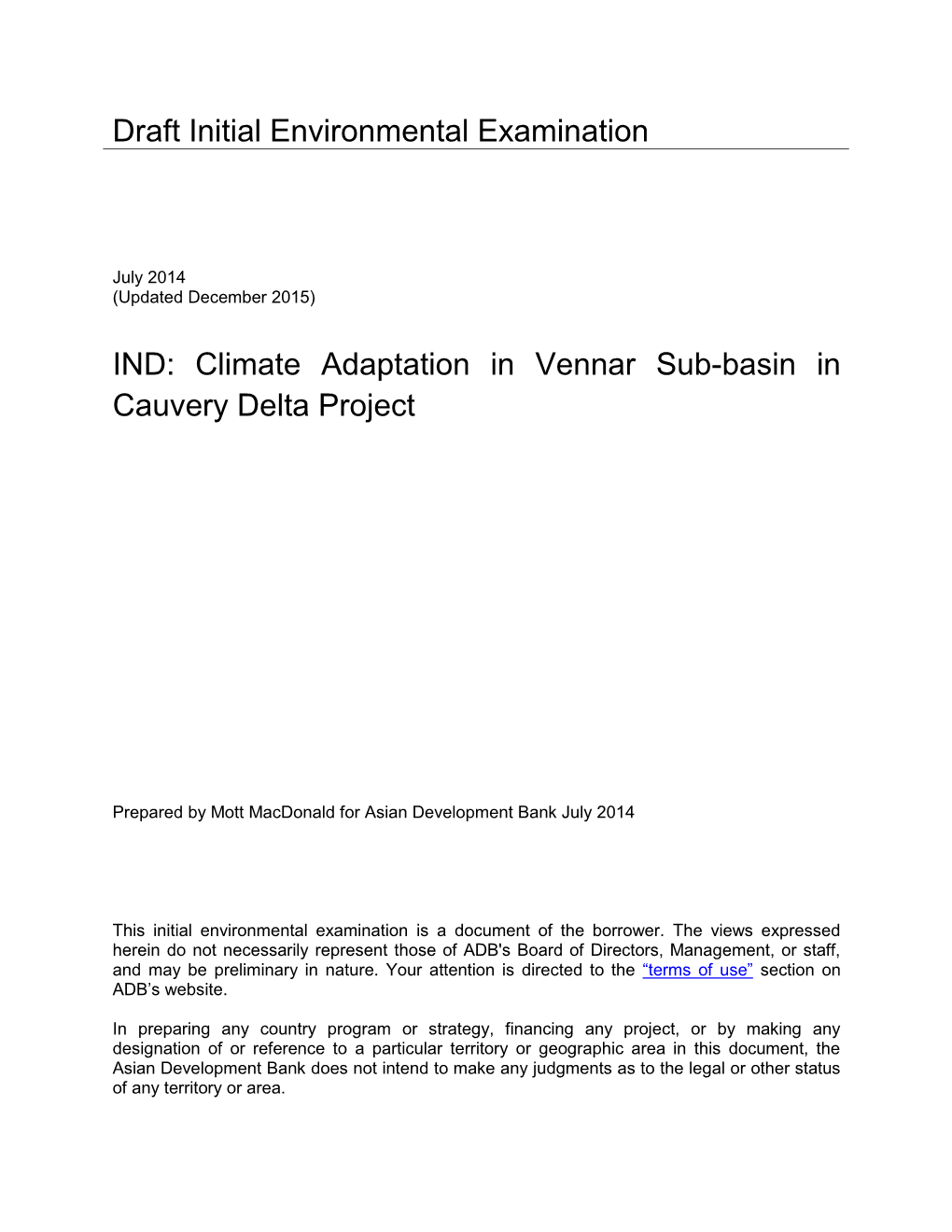 Climate Adaptation in Vennar Sub-Basin in Cauvery Delta Project