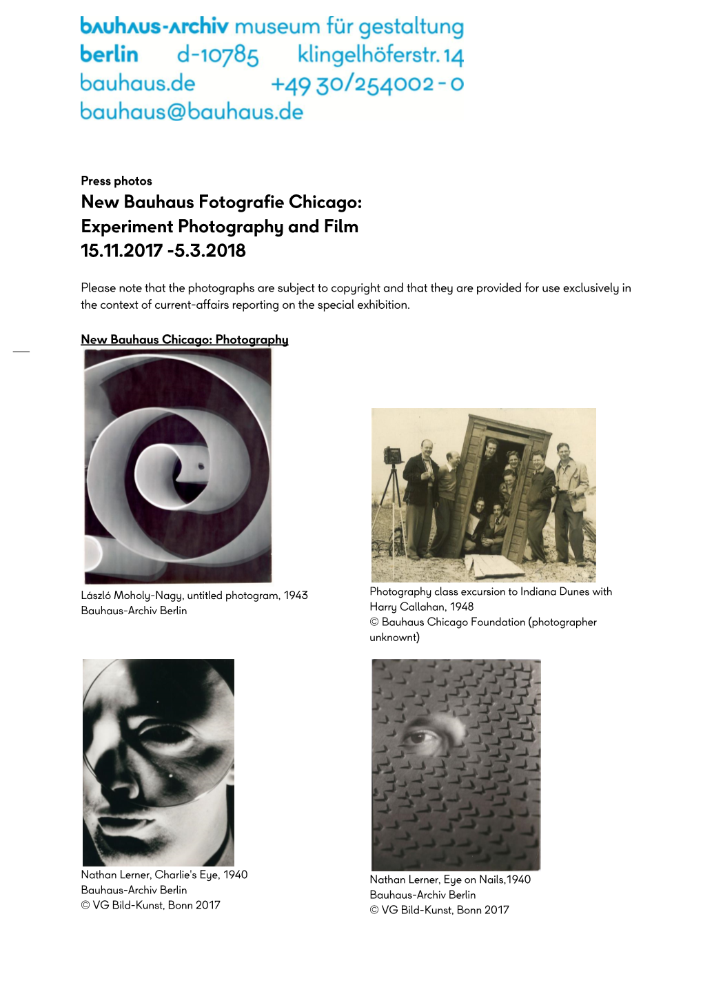 New Bauhaus Fotografie Chicago: Experiment Photography and Film