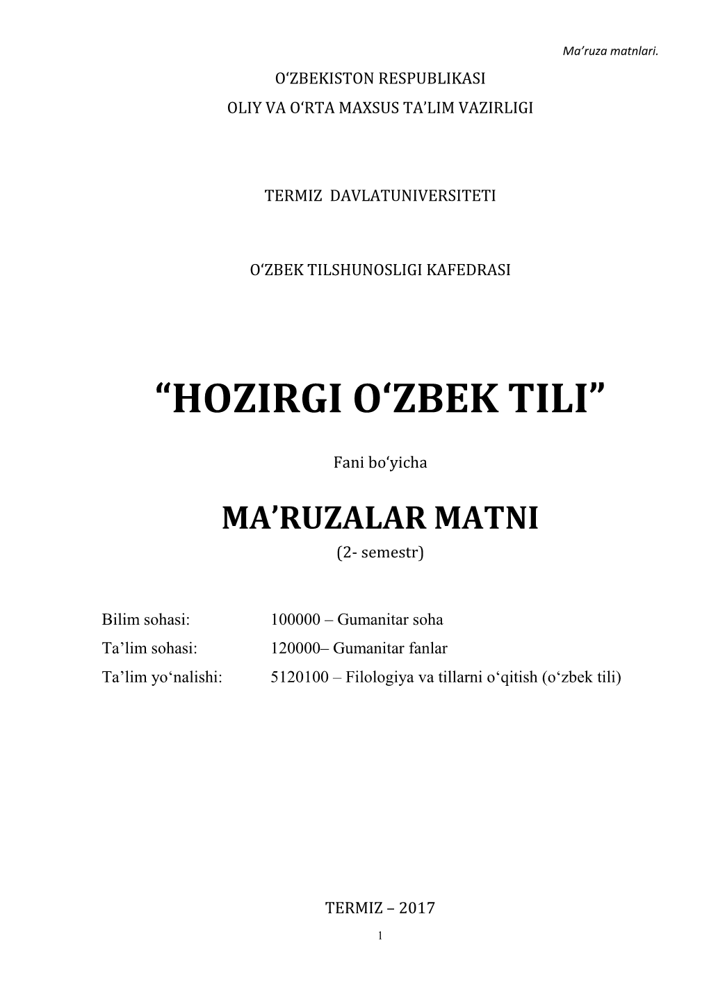 “Hozirgi O'zbek Tili”