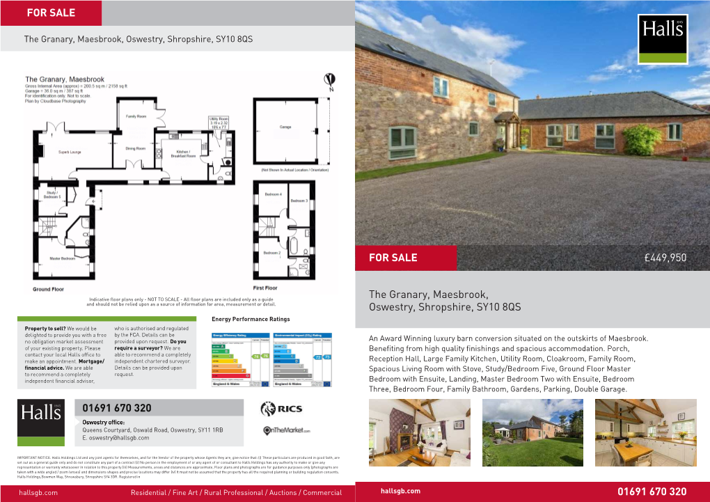 £449,950 the Granary, Maesbrook, Oswestry, Shropshire, SY10 8QS