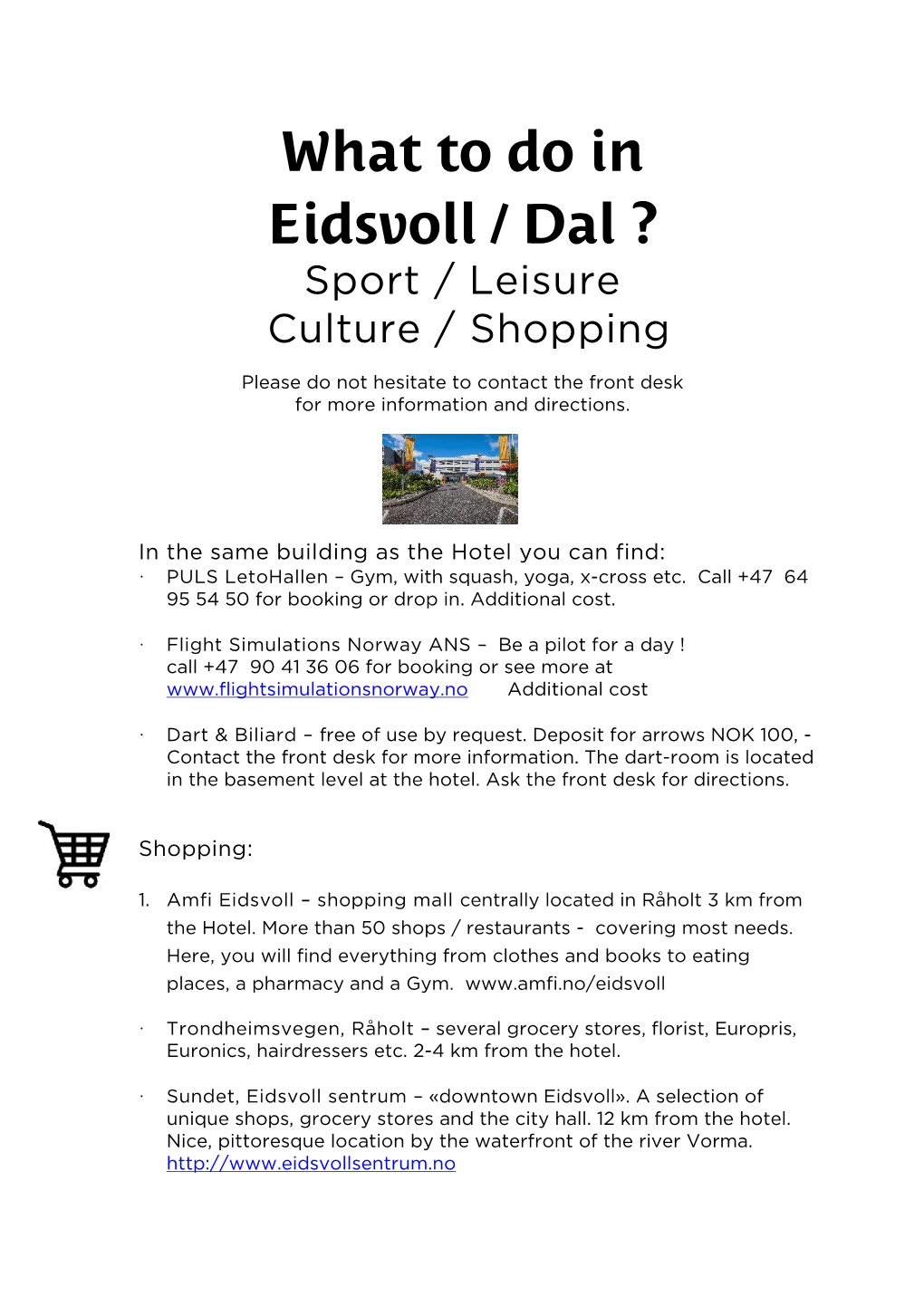 What to Do in Eidsvoll / Dal ? Sport / Leisure Culture / Shopping