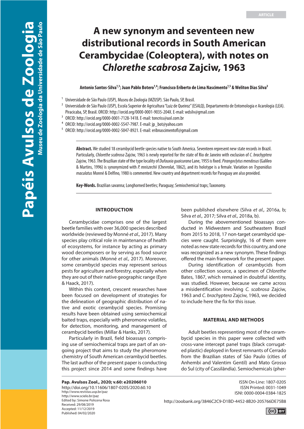 With Notes on Chlorethe Scabrosa Zajciw, 1963