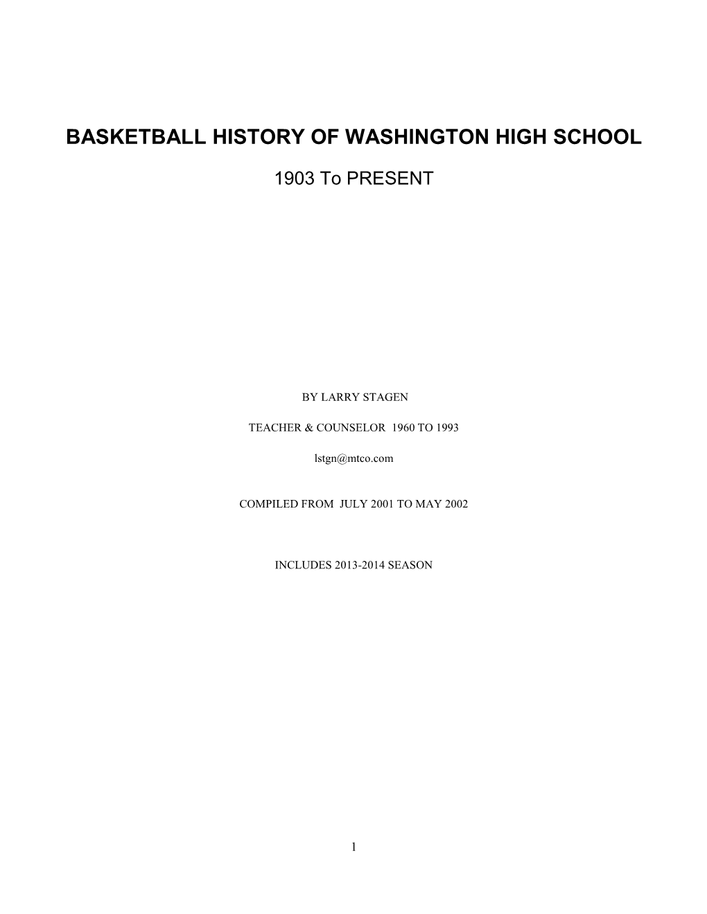 Basketball History of Washington High School