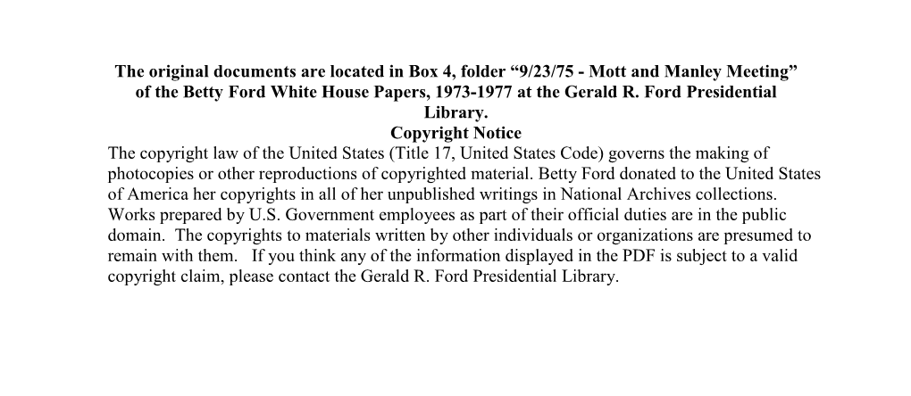 Mott and Manley Meeting” of the Betty Ford White House Papers, 1973-1977 at the Gerald R