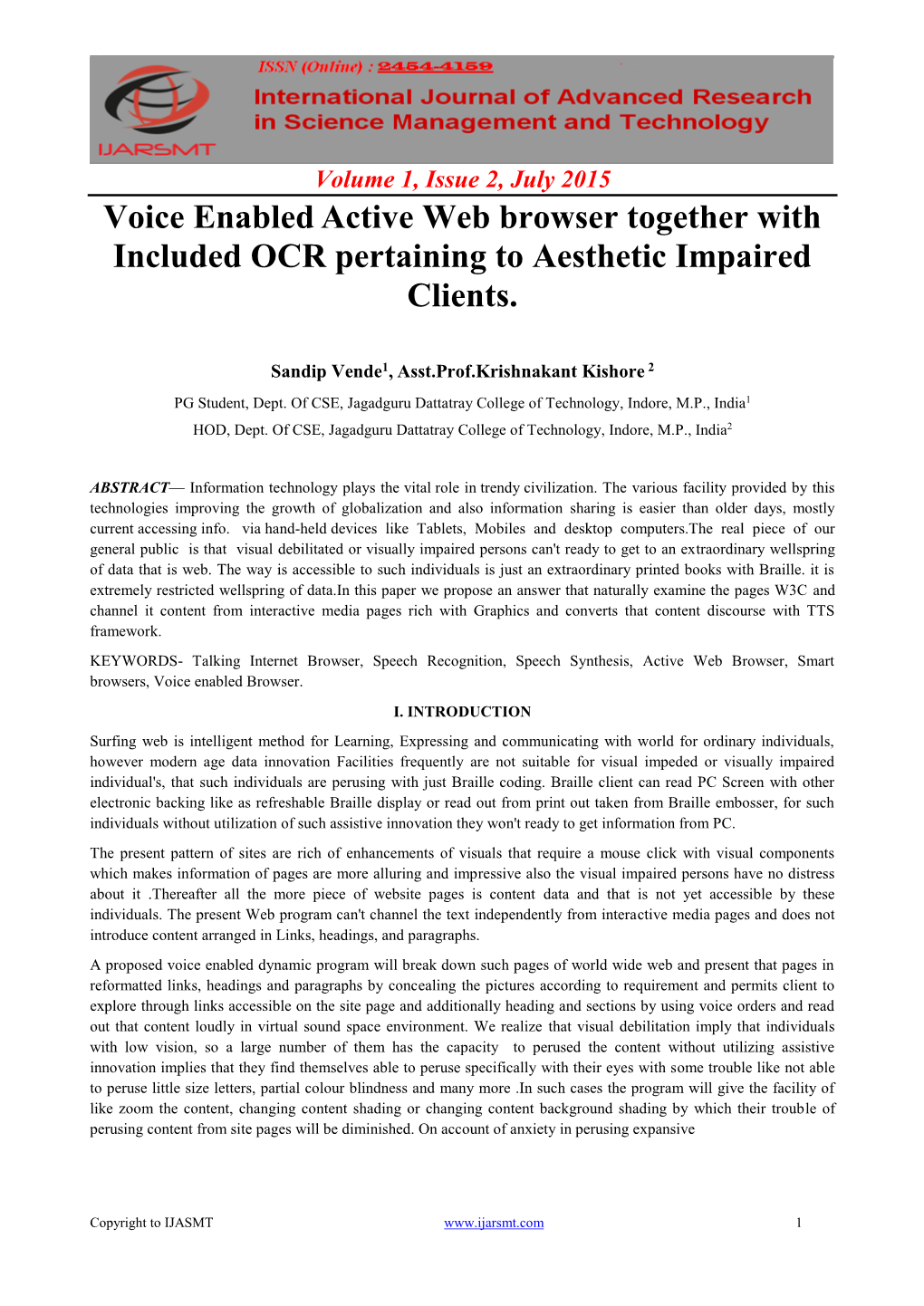 Voice Enabled Active Web Browser Together with Included OCR Pertaining to Aesthetic Impaired Clients