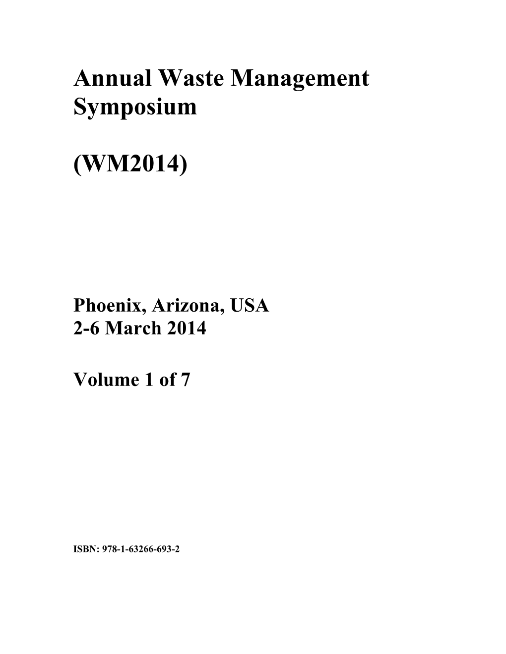 Annual Waste Management Symposium (WM2014)