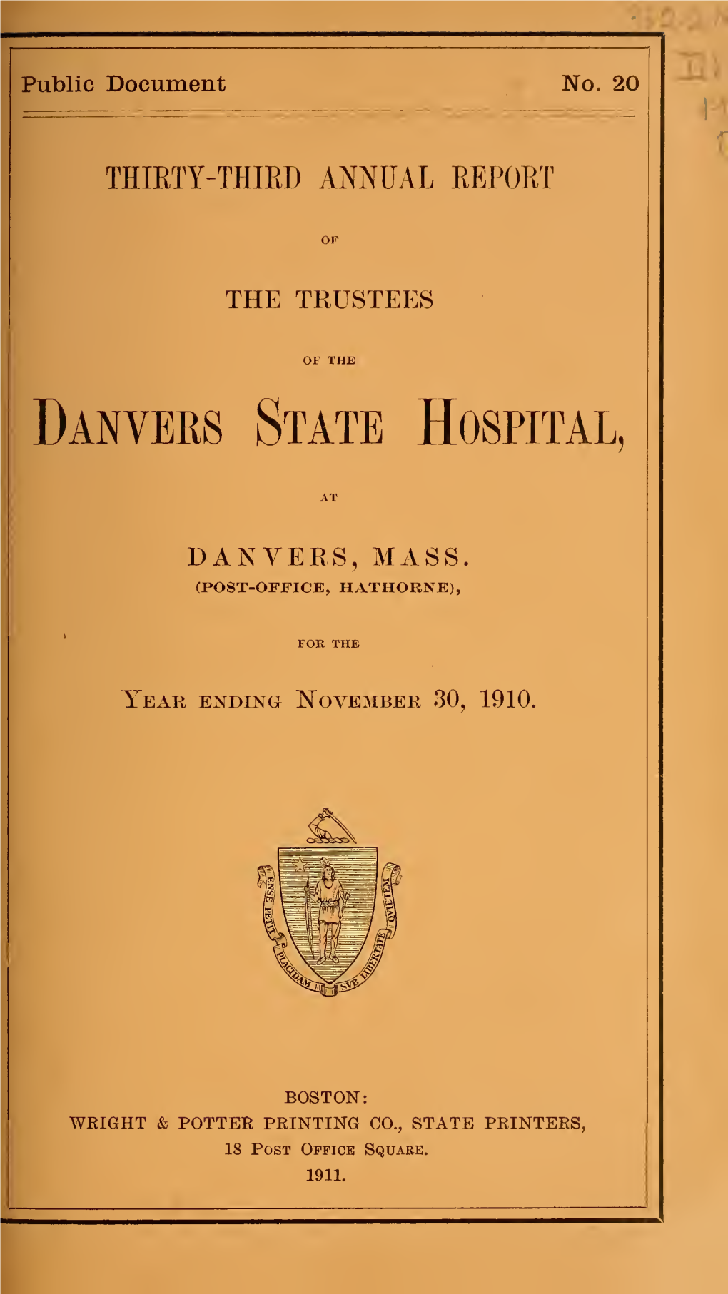 Anuual Report of the Trustees of the Danvers State Hospital at Danvers, Mass