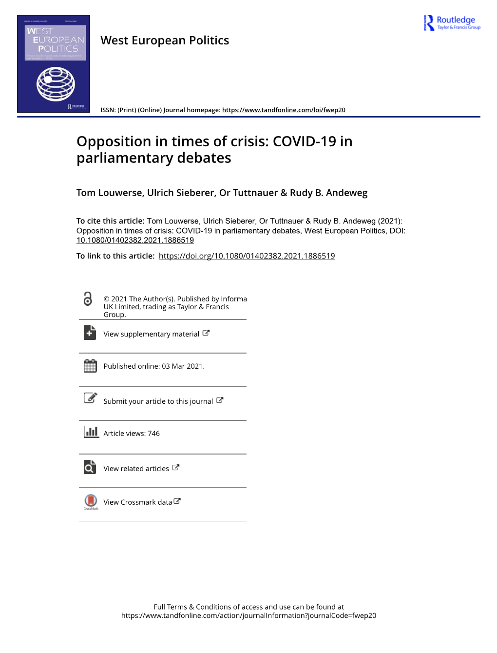 Opposition in Times of Crisis: COVID-19 in Parliamentary Debates