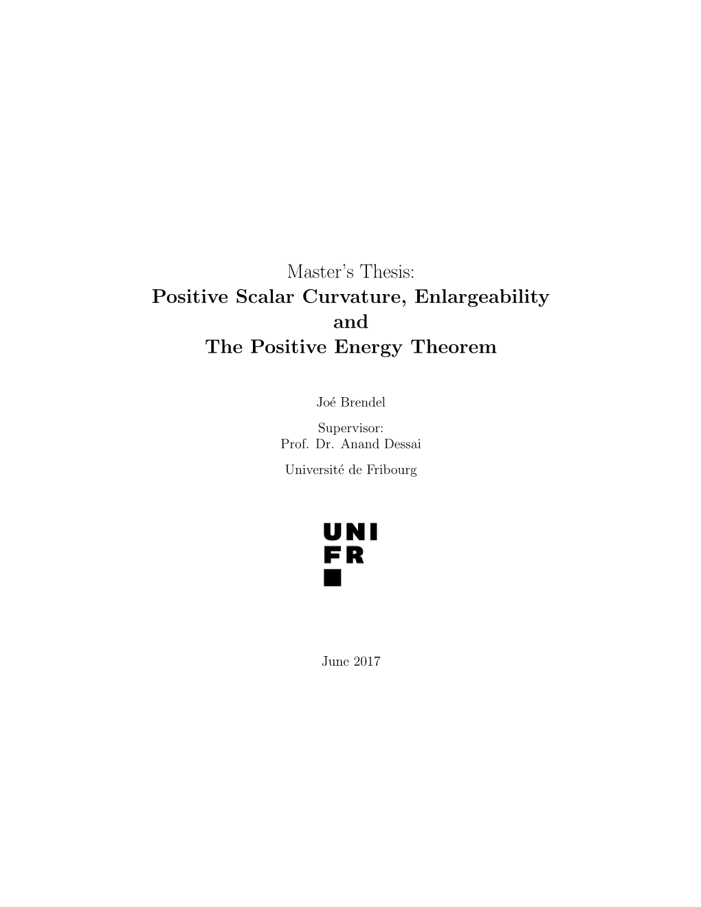 Master's Thesis: Positive Scalar Curvature, Enlargeability and The