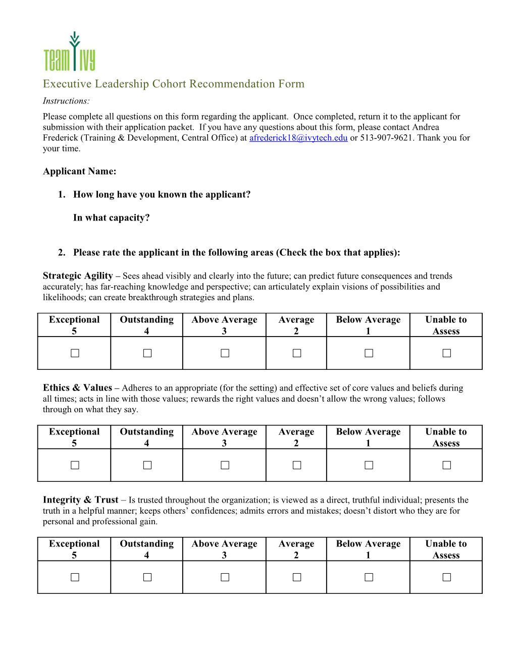 Executive Leadership Cohort Recommendation Form