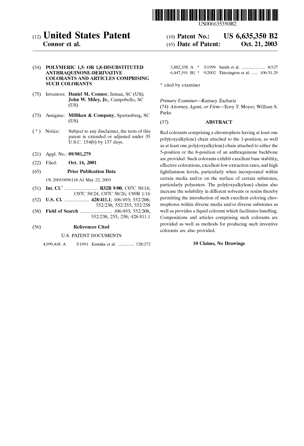 (12) United States Patent (10) Patent No.: US 6,635,350 B2 Connor Et Al