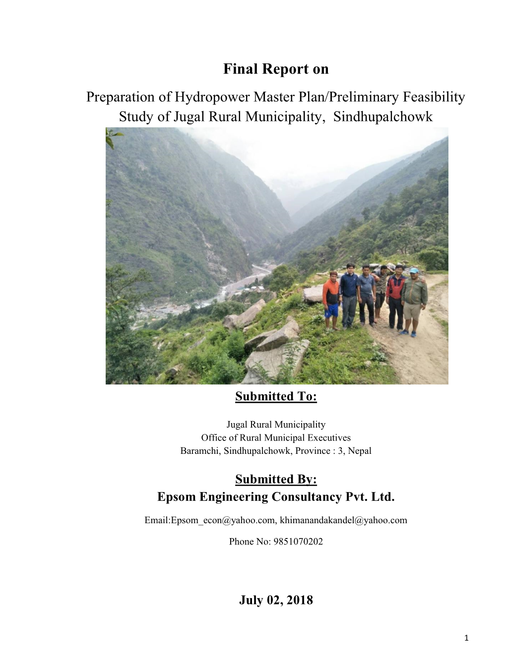 Final Report on Preparation of Hydropower Master Plan/Preliminary Feasibility Study of Jugal Rural Municipality, Sindhupalchowk