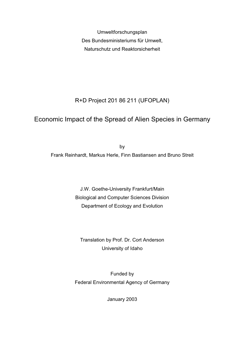 Economic Impact of the Spread of Alien Species in Germany