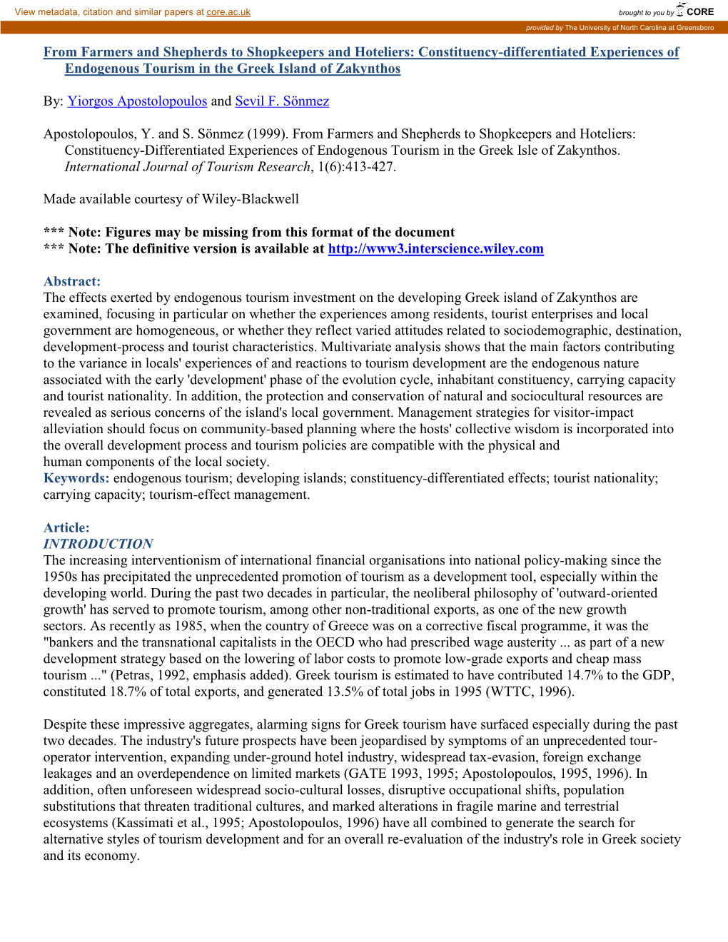 Constituency-Differentiated Experiences of Endogenous Tourism in the Greek Island of Zakynthos