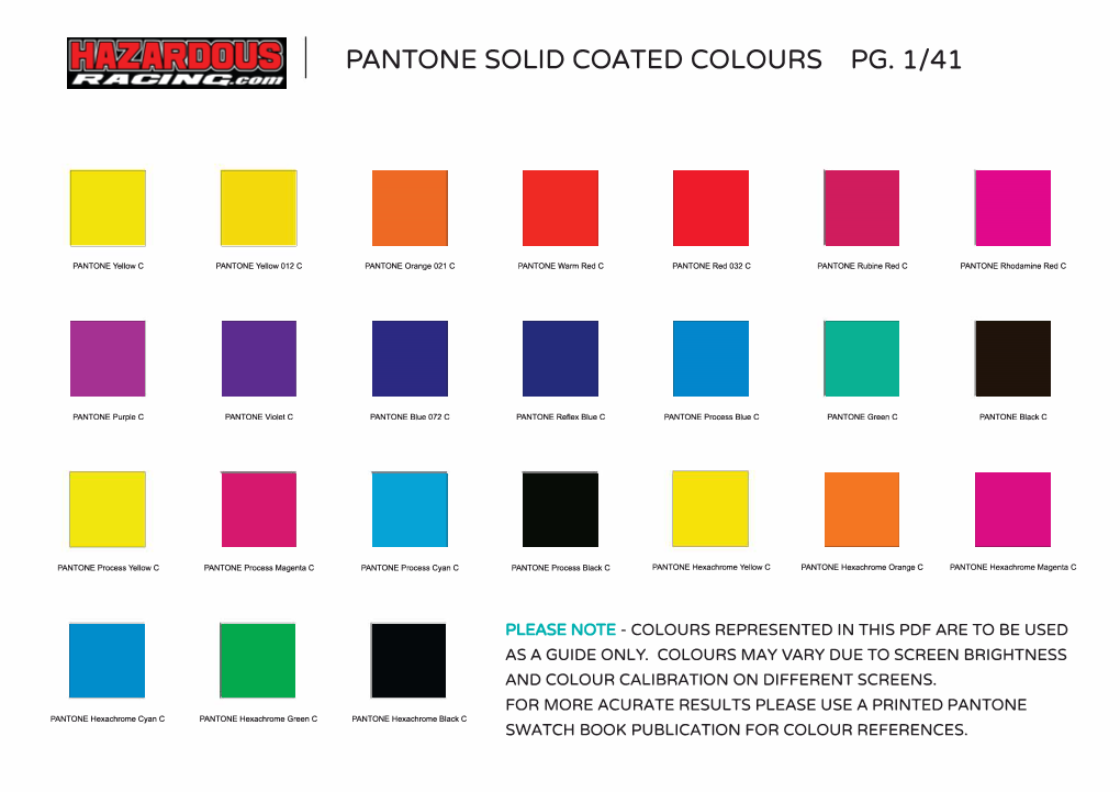 Pantone Solid Coated Colour Chart