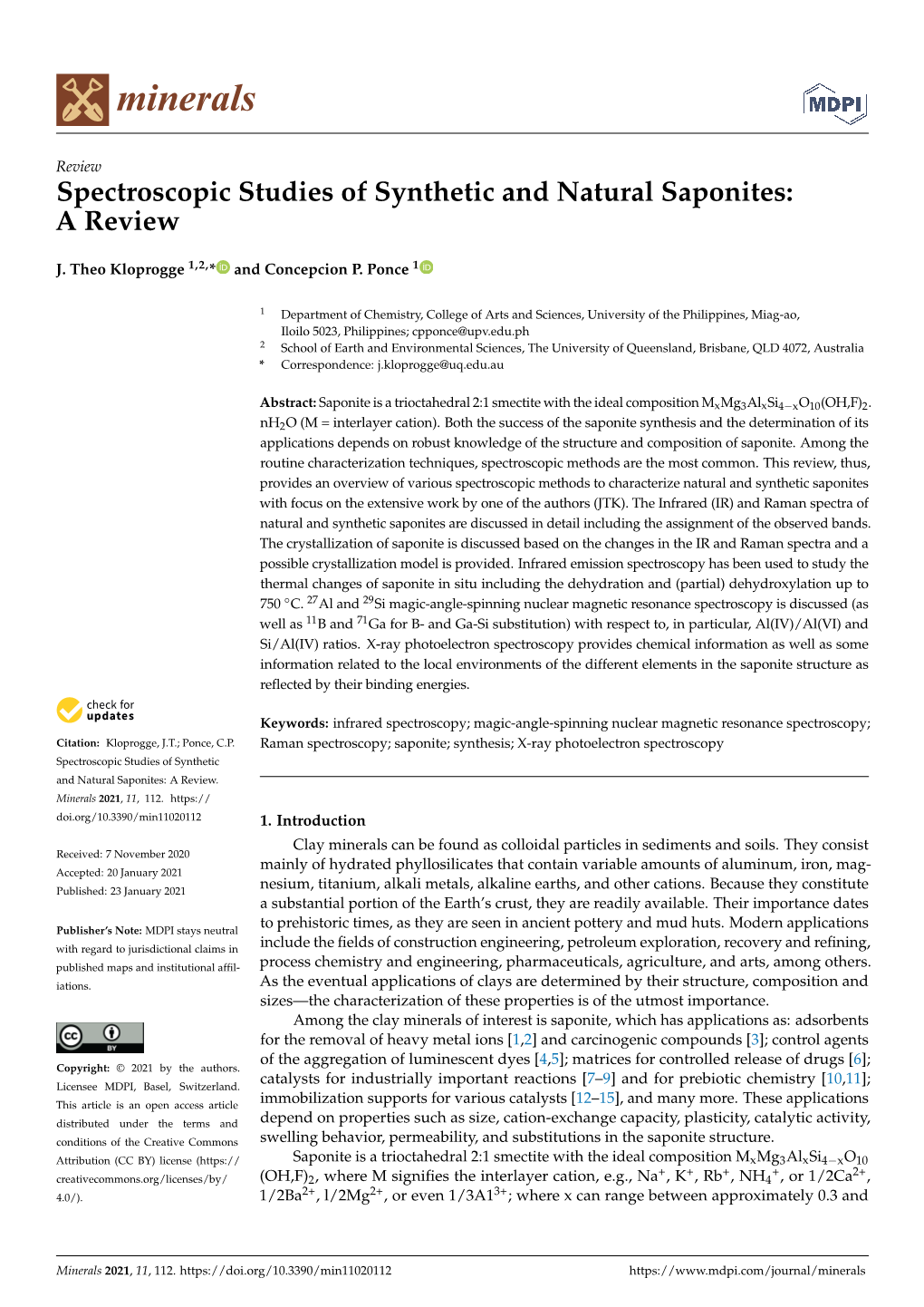 Spectroscopic Studies of Synthetic and Natural Saponites: a Review