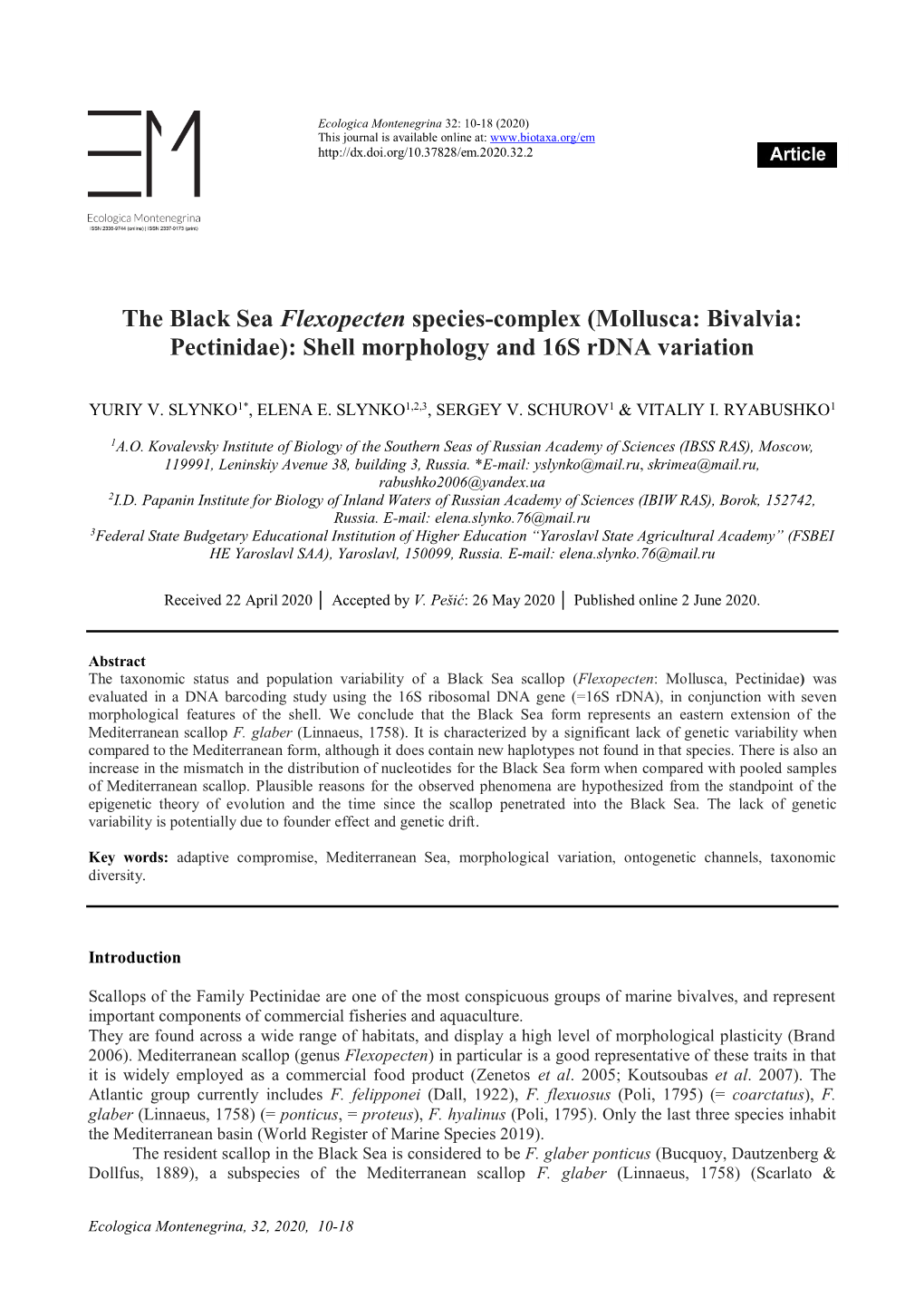 The Black Sea Flexopecten Species-Complex (Mollusca: Bivalvia: Pectinidae): Shell Morphology and 16S Rdna Variation