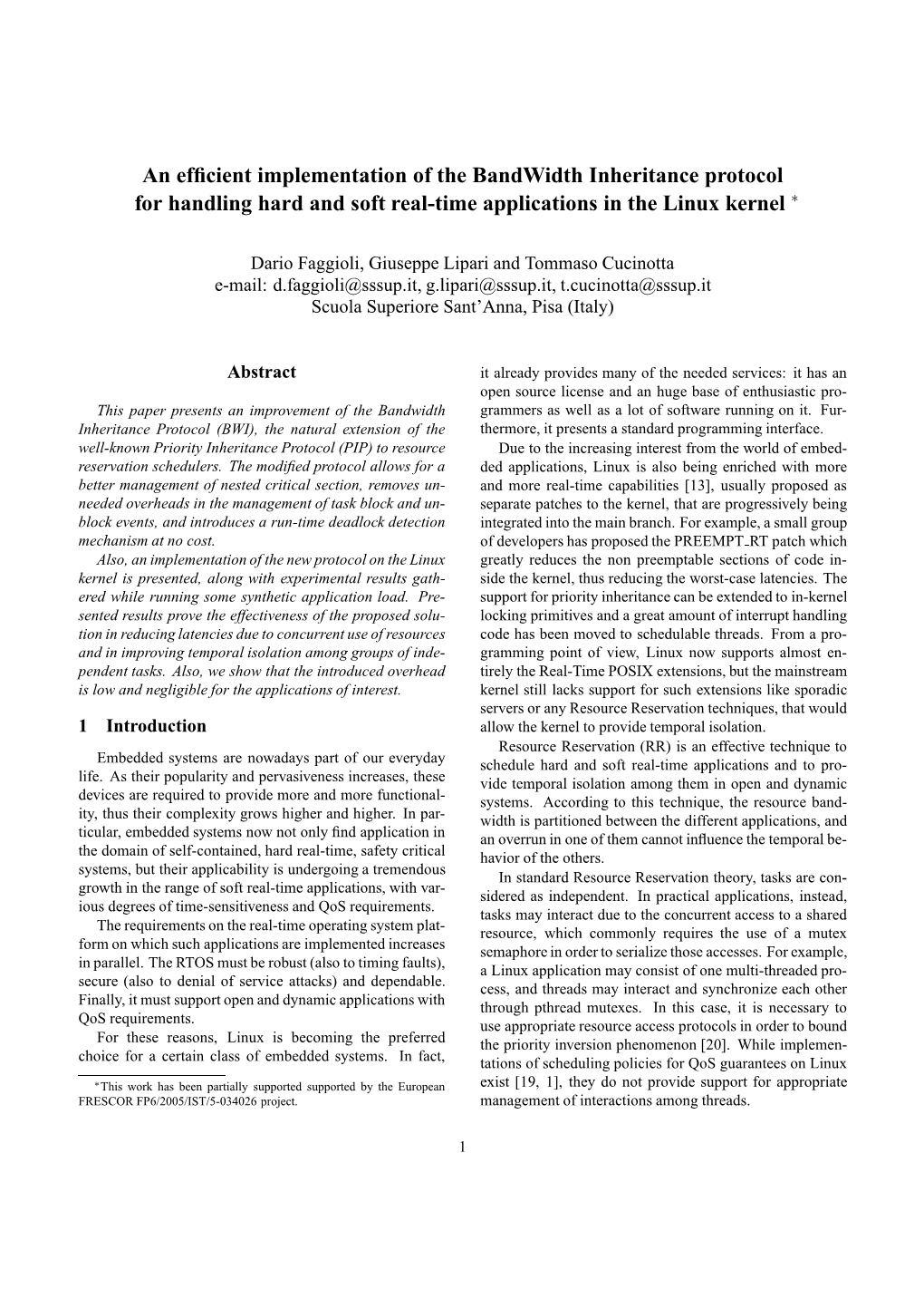 An Efficient Implementation of the Bandwidth Inheritance Protocol For