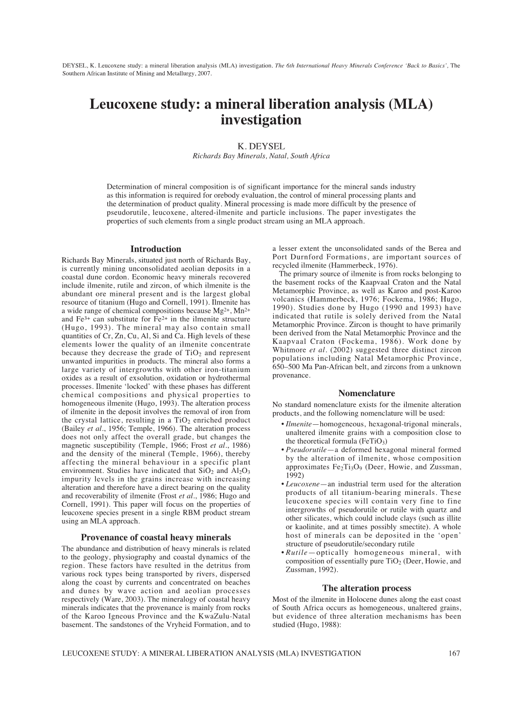 Leucoxene Study: a Mineral Liberation Analysis (MLA) Investigation
