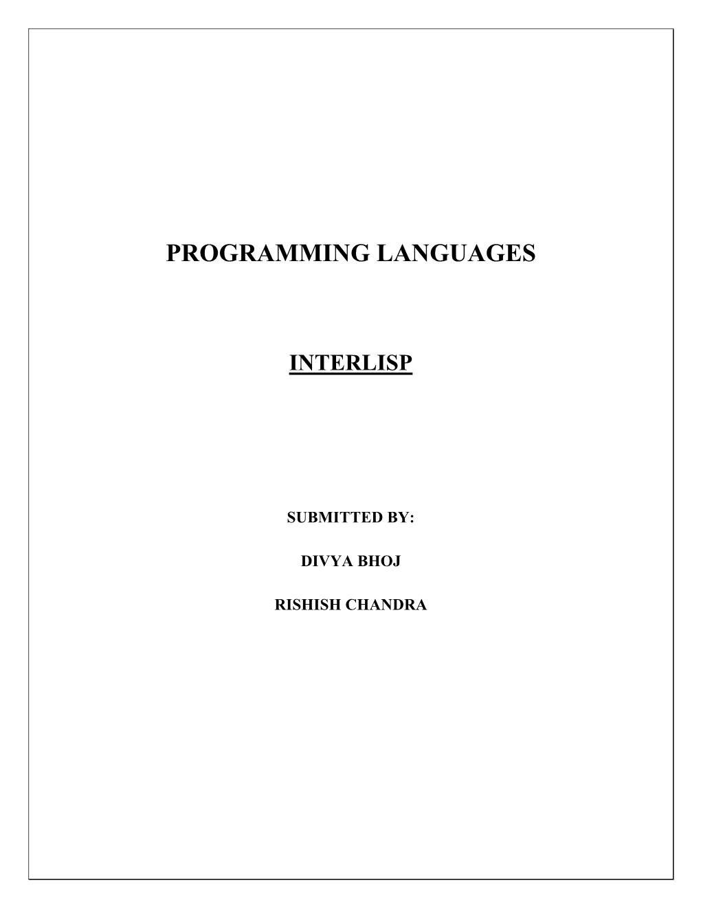 Programming Languages Interlisp