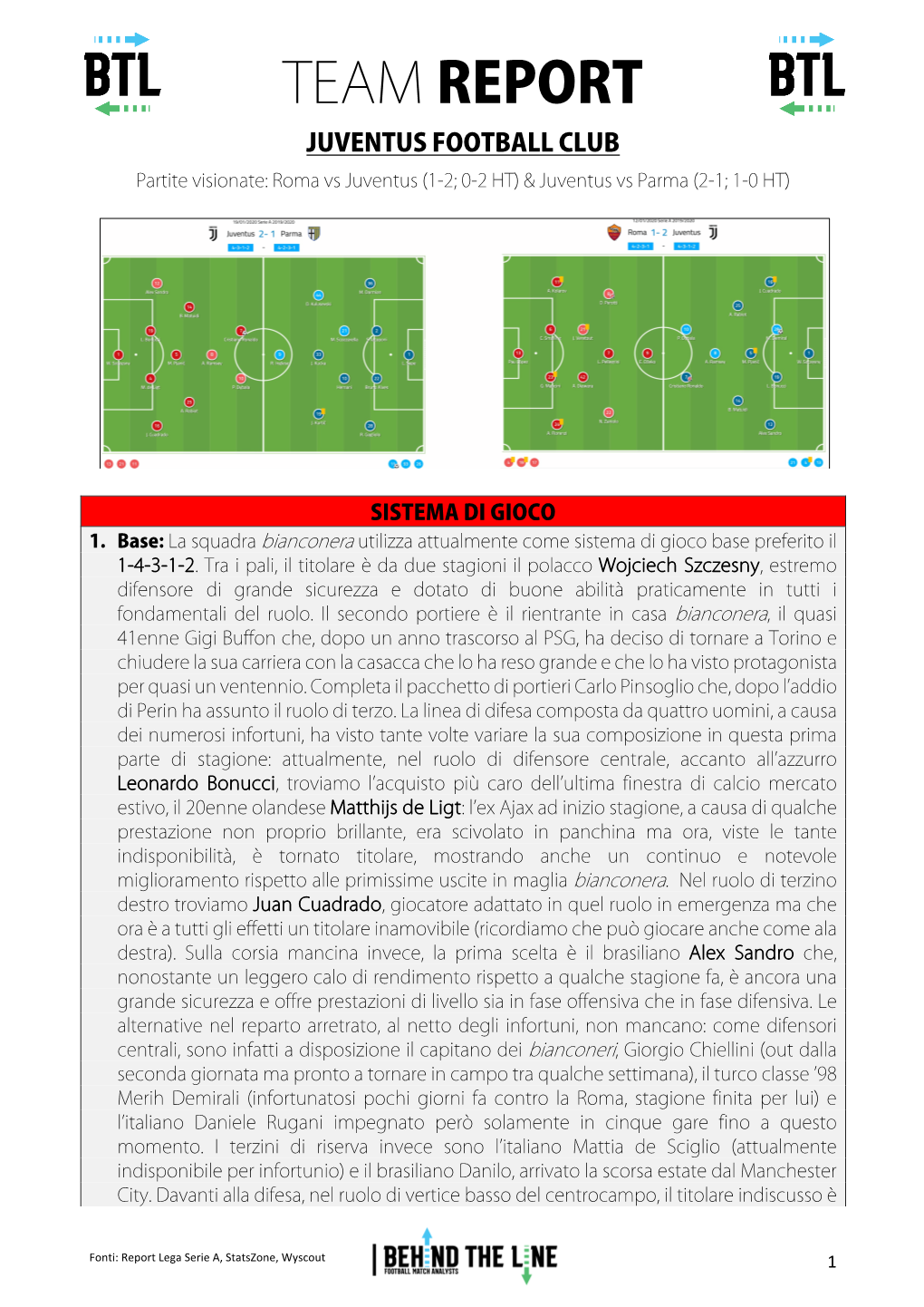 TEAM REPORT JUVENTUS FOOTBALL CLUB Partite Visionate: Roma Vs Juventus (1-2; 0-2 HT) & Juventus Vs Parma (2-1; 1-0 HT)