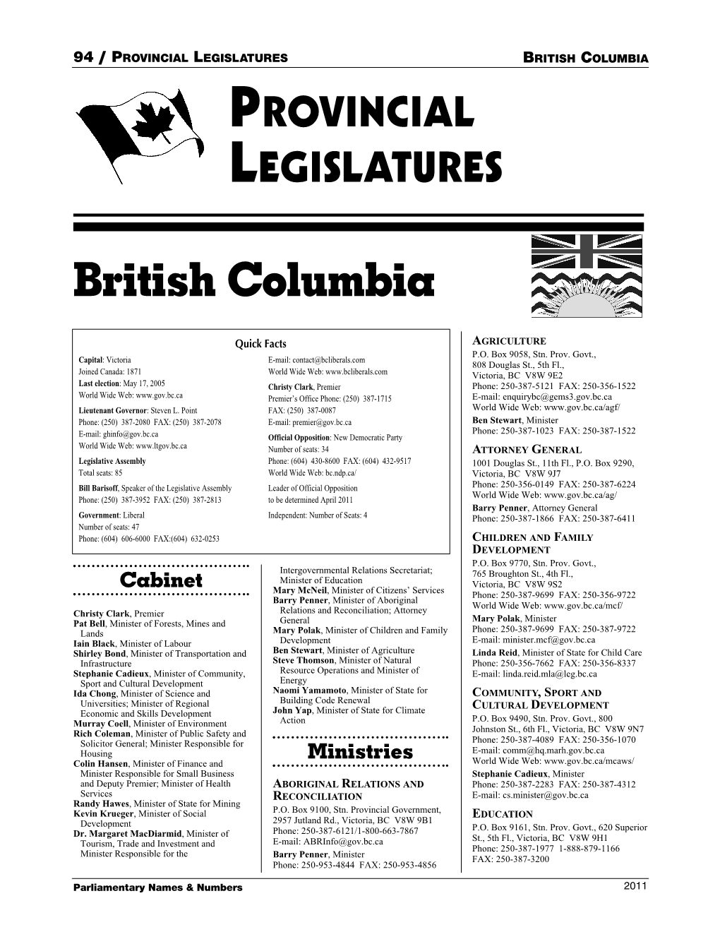 British Columbia Provincial Legislatures