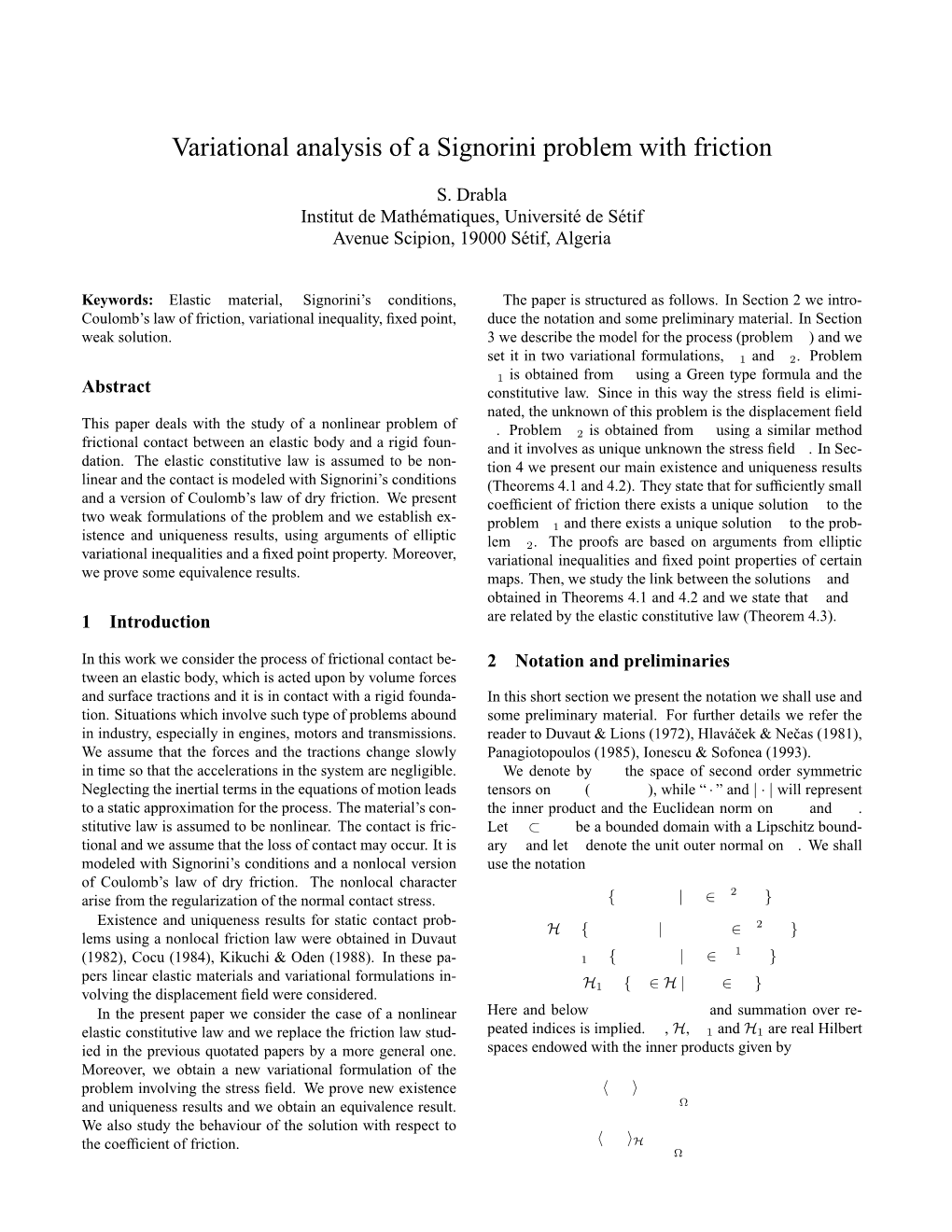Variational Analysis of a Signorini Problem with Friction