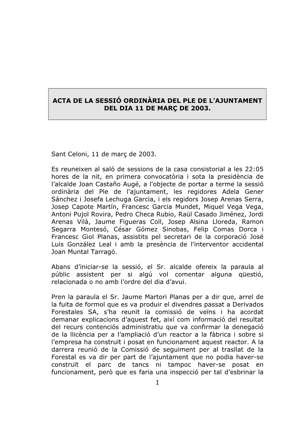 Acta De La Sessió Ordinària Del Ple De L'ajuntament Del
