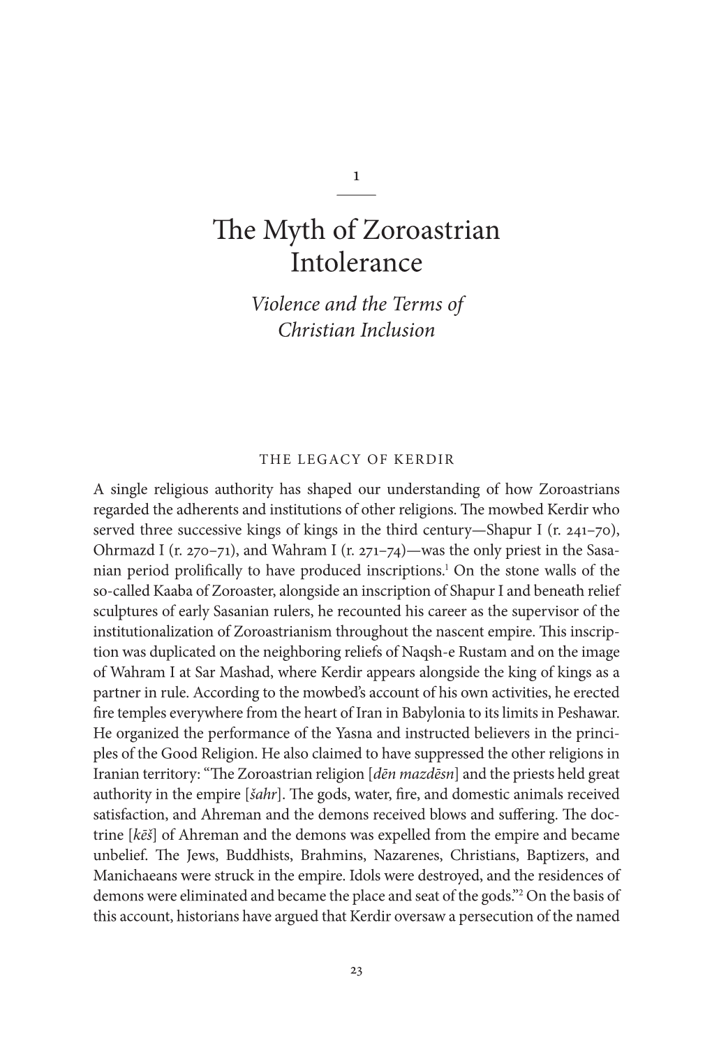 The Myth of Zoroastrian Intolerance Violence and the Terms of Christian Inclusion