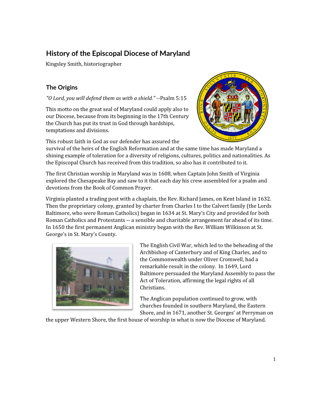 History of the Episcopal Diocese of Maryland Kingsley Smith, Historiographer