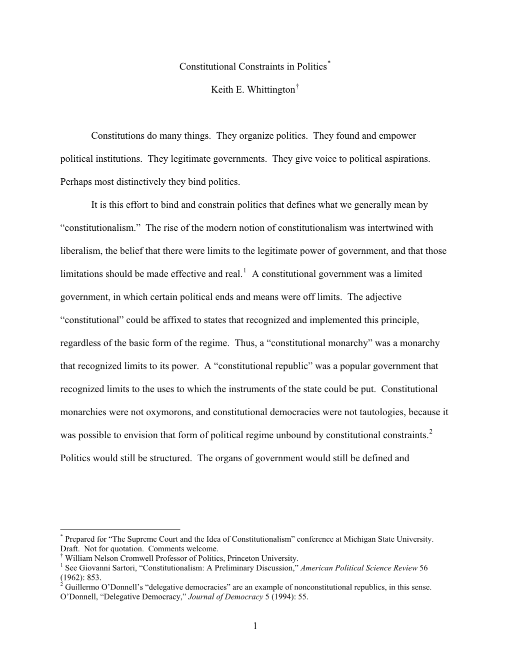 Constitutional Constraints in Politics Keith E. Whittington