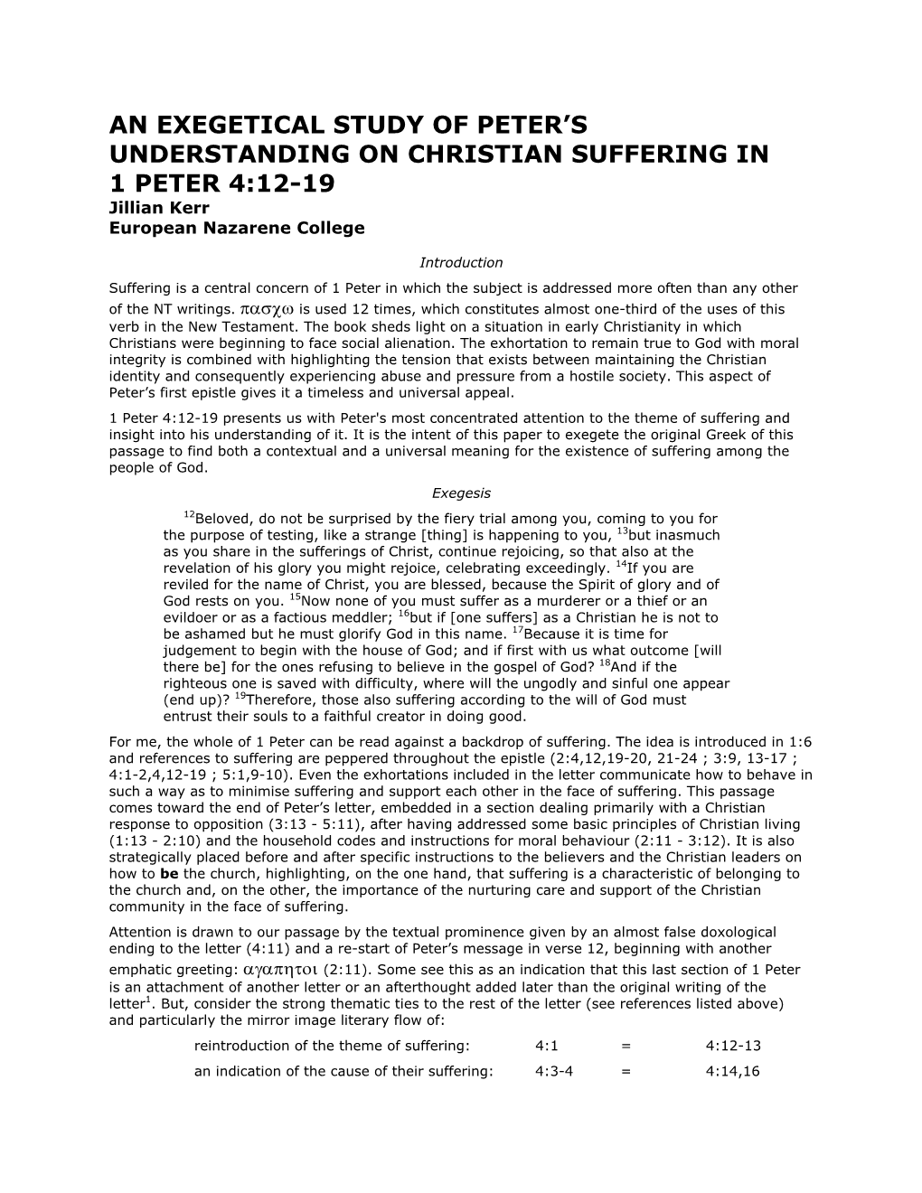 An Exegetical Study of Peter's Understanding on Christian