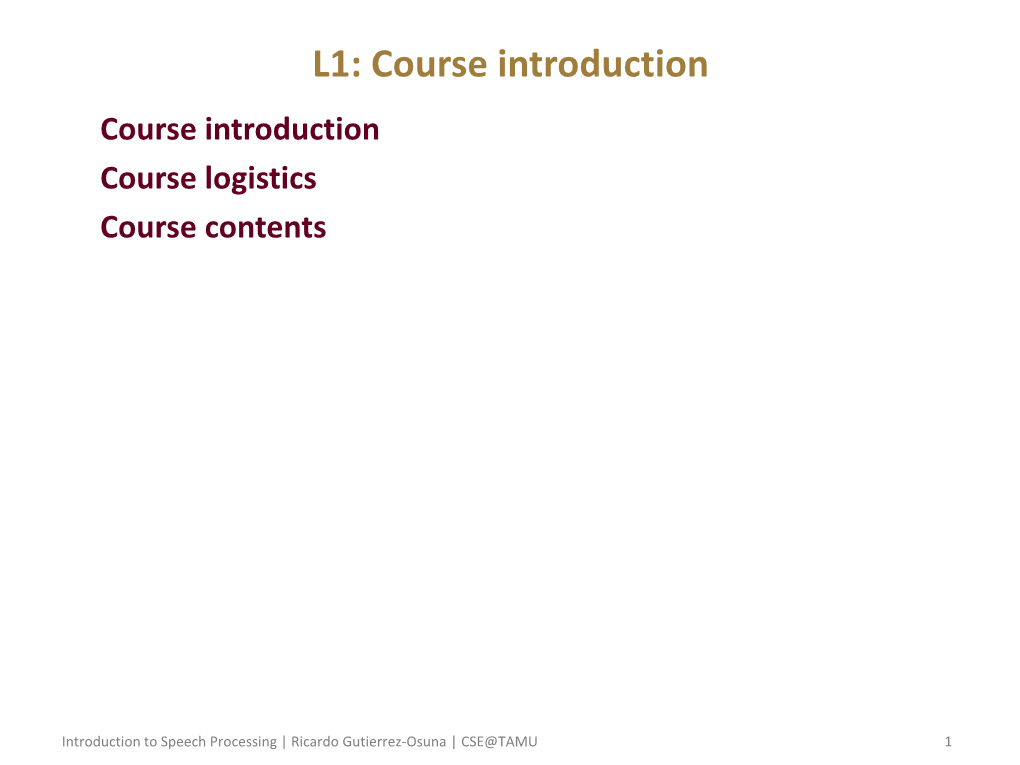 Introduction to Speech Processing