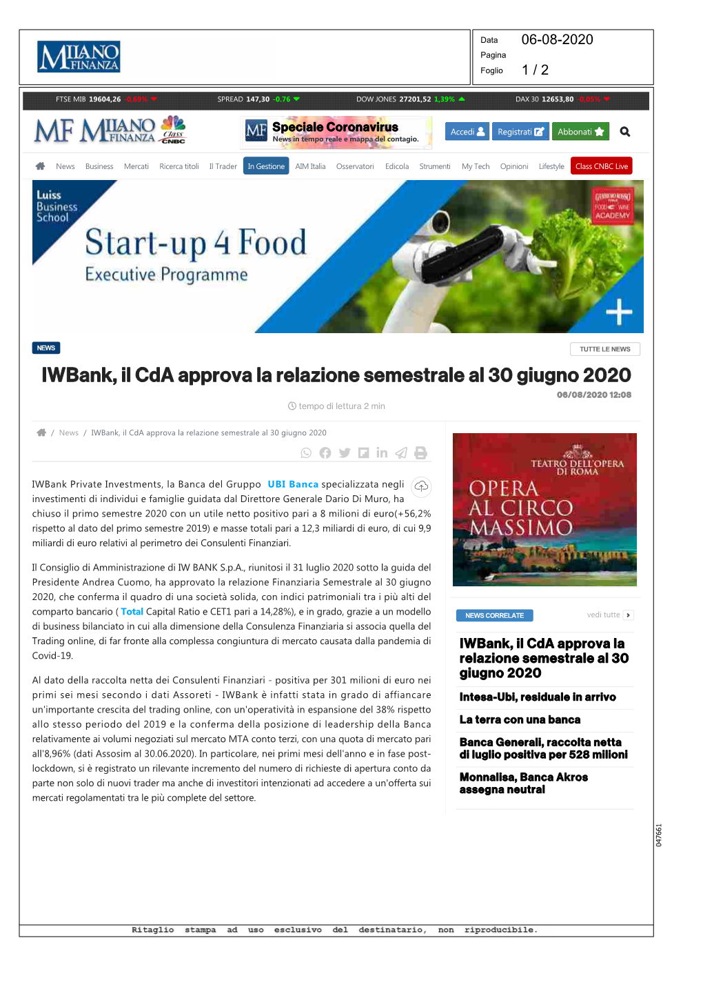 Iwbank, Il Cda Approva La Relazione Semestrale Al 30 Giugno 2020 06/08/2020 12:08  Tempo Di Lettura 2 Min