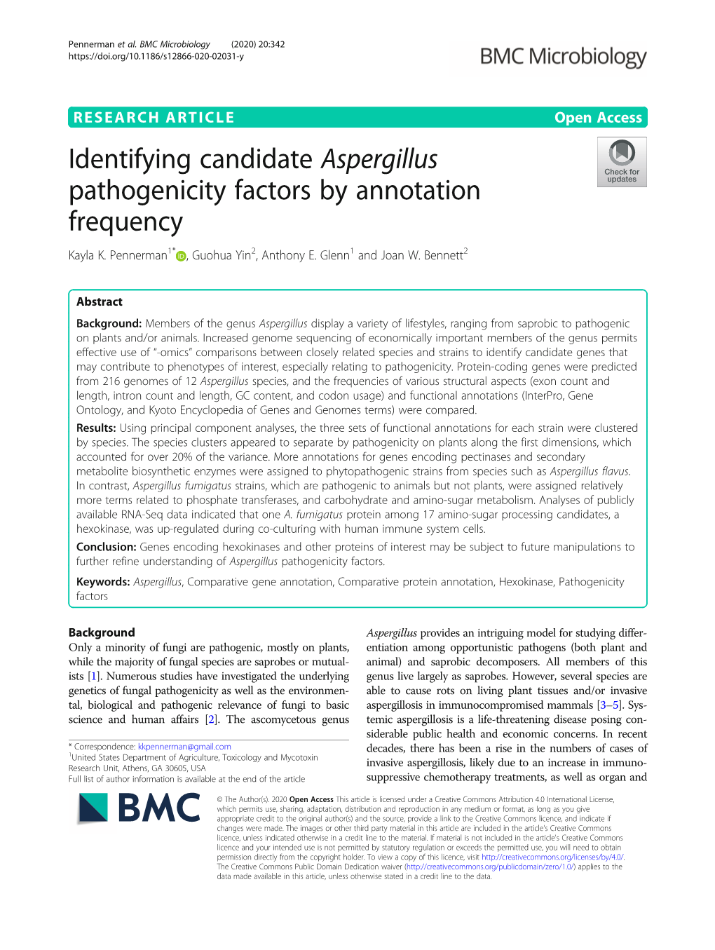 Identifying Candidate Aspergillus Pathogenicity Factors by Annotation Frequency Kayla K