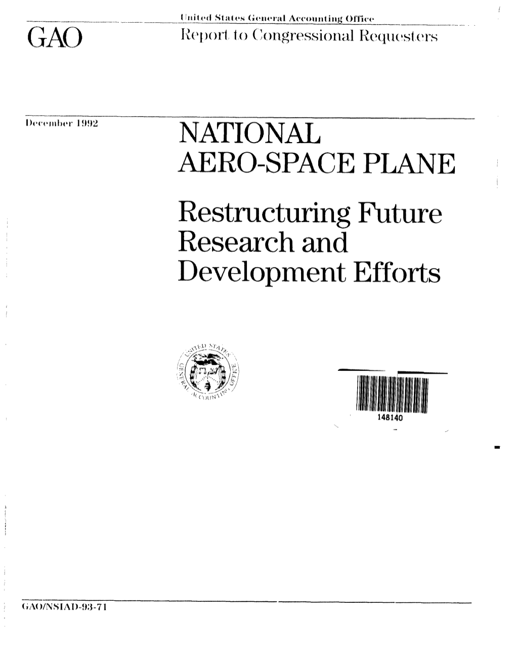 NSIAD-93-71 National Aero-Space Plane Executive Summary